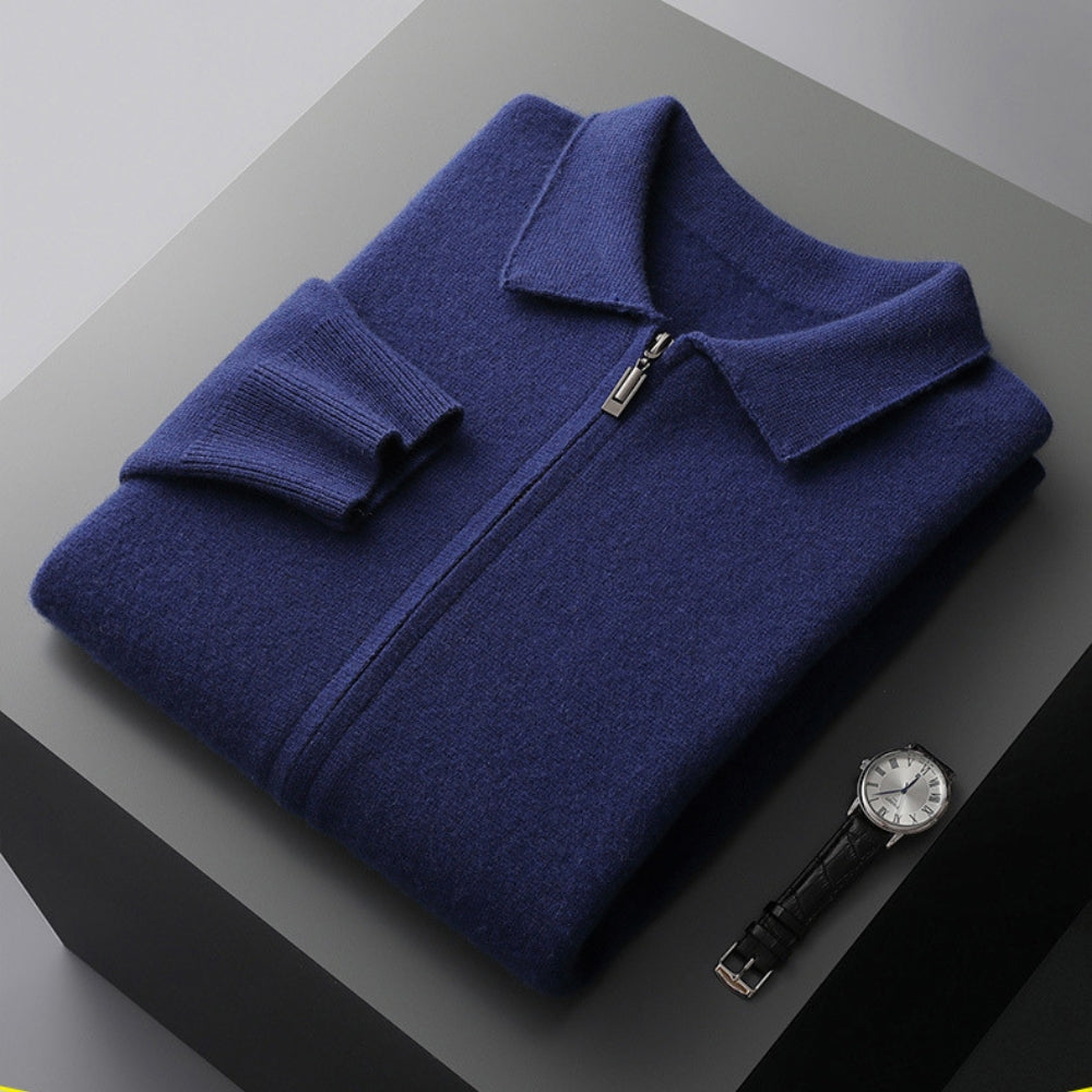 Cardigan en laine et cachemire à col à revers, style Old Money