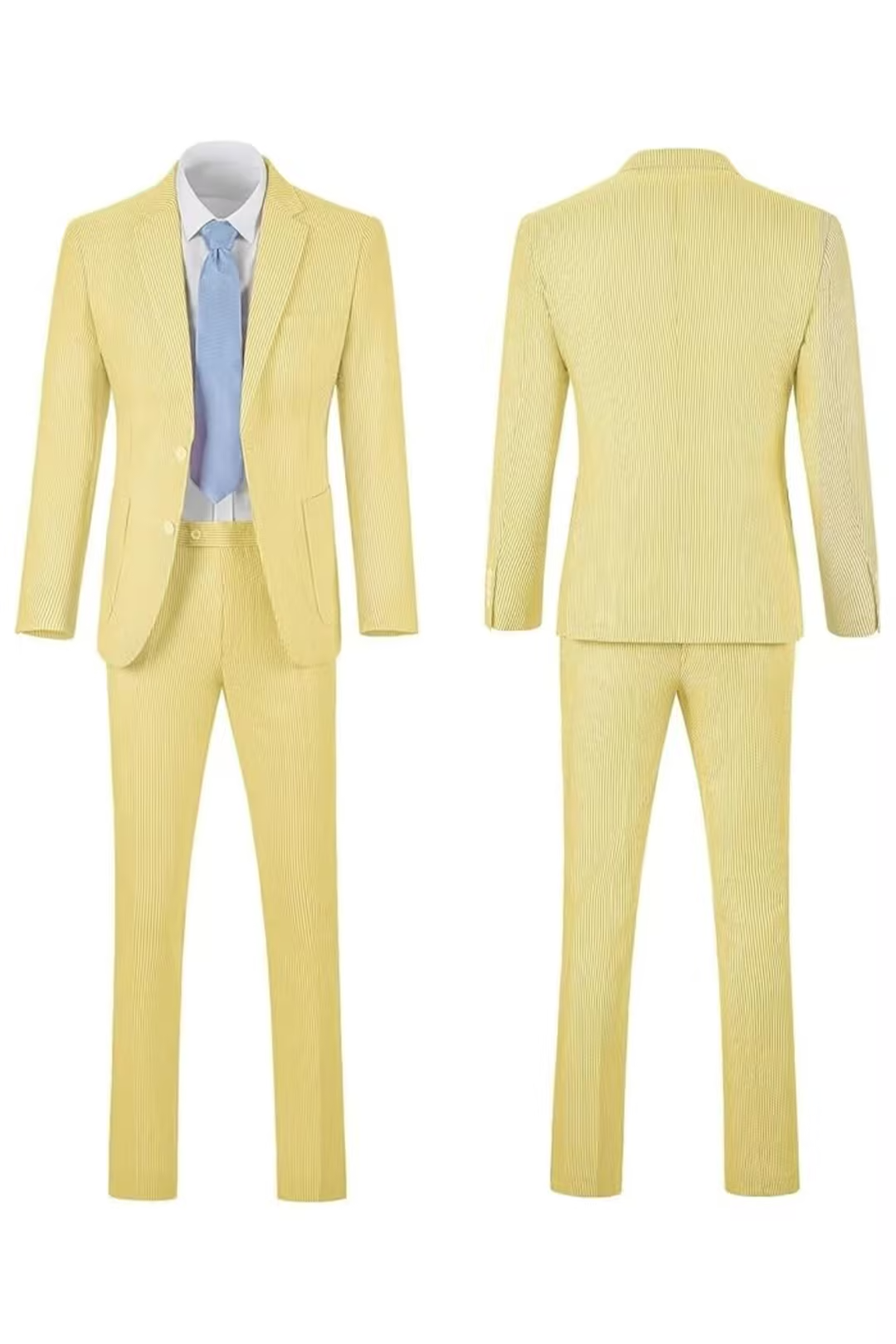 Ensemble blazer et pantalon rayés en seersucker, deux pièces, costume d'été pour homme