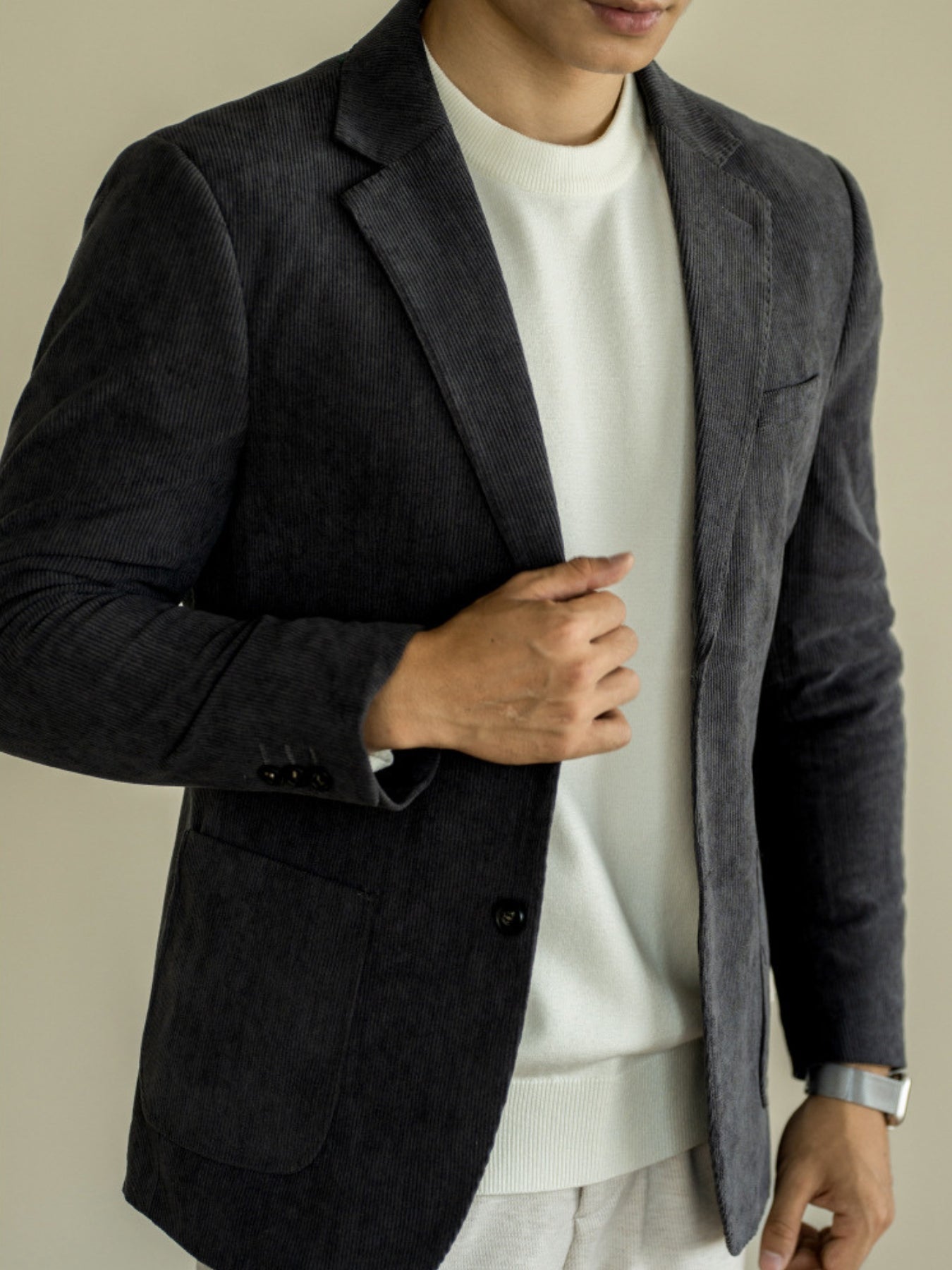 Veste de costume décontractée en velours côtelé coupe slim Old Money