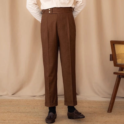 Pantalon de costume droit taille haute à boucle ajustable Old Money