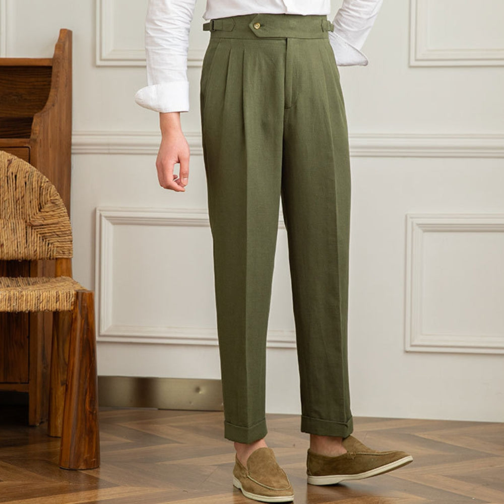 Pantalon décontracté taille haute en coton et lin Old Money