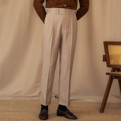 Pantalon de costume droit taille haute à boucle ajustable Old Money