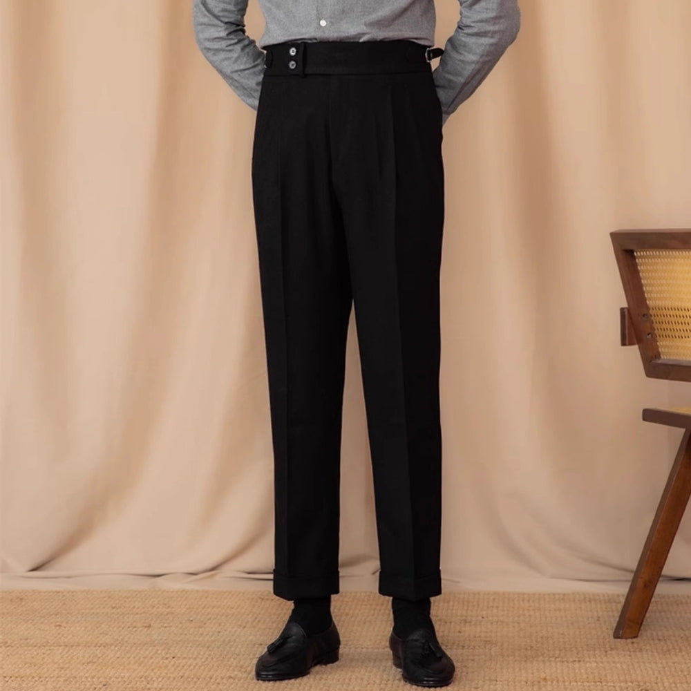 Pantalon de costume droit taille haute à boucle ajustable Old Money