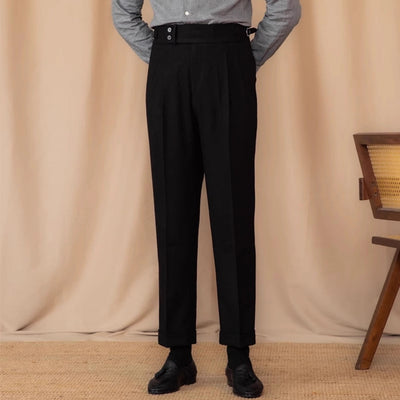 Pantalon de costume droit taille haute à boucle ajustable Old Money