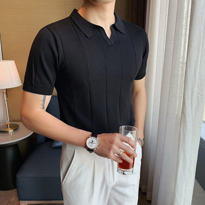 T-shirt polo Old Money en soie glacée à col en V