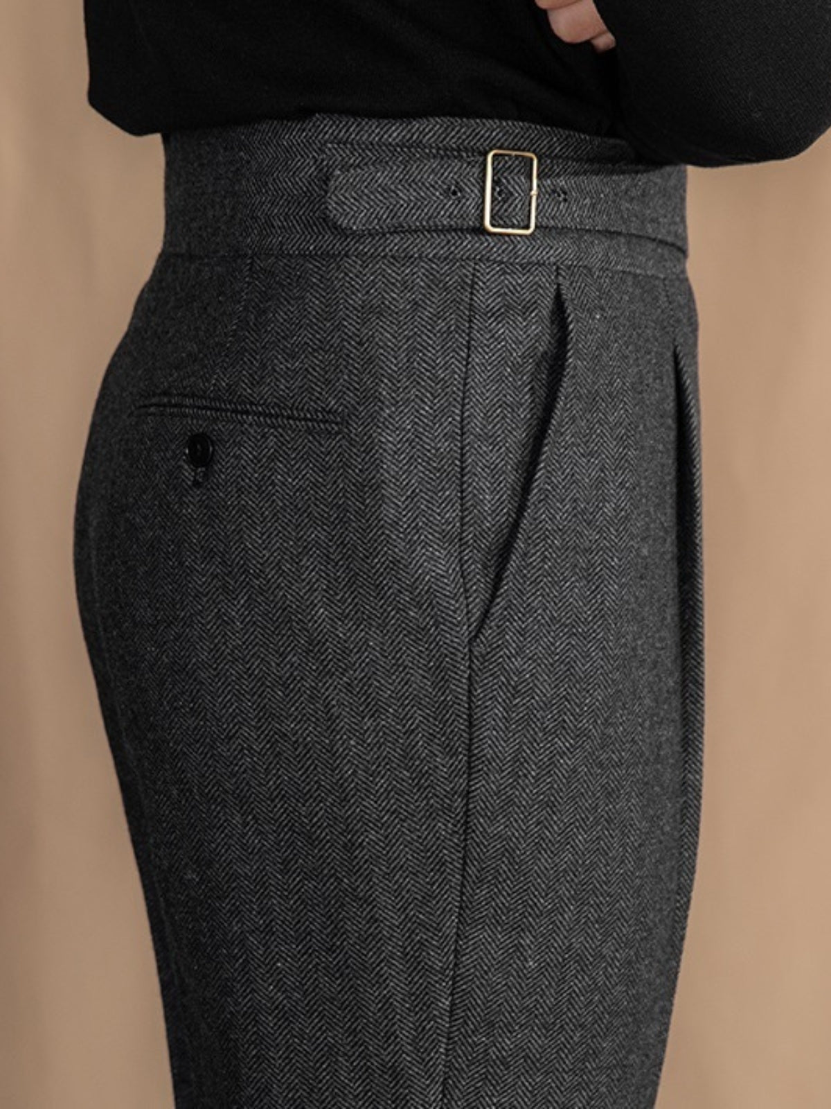 Pantalon en laine britannique décontracté à chevrons Old Money