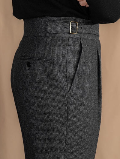 Pantalon en laine britannique décontracté à chevrons Old Money