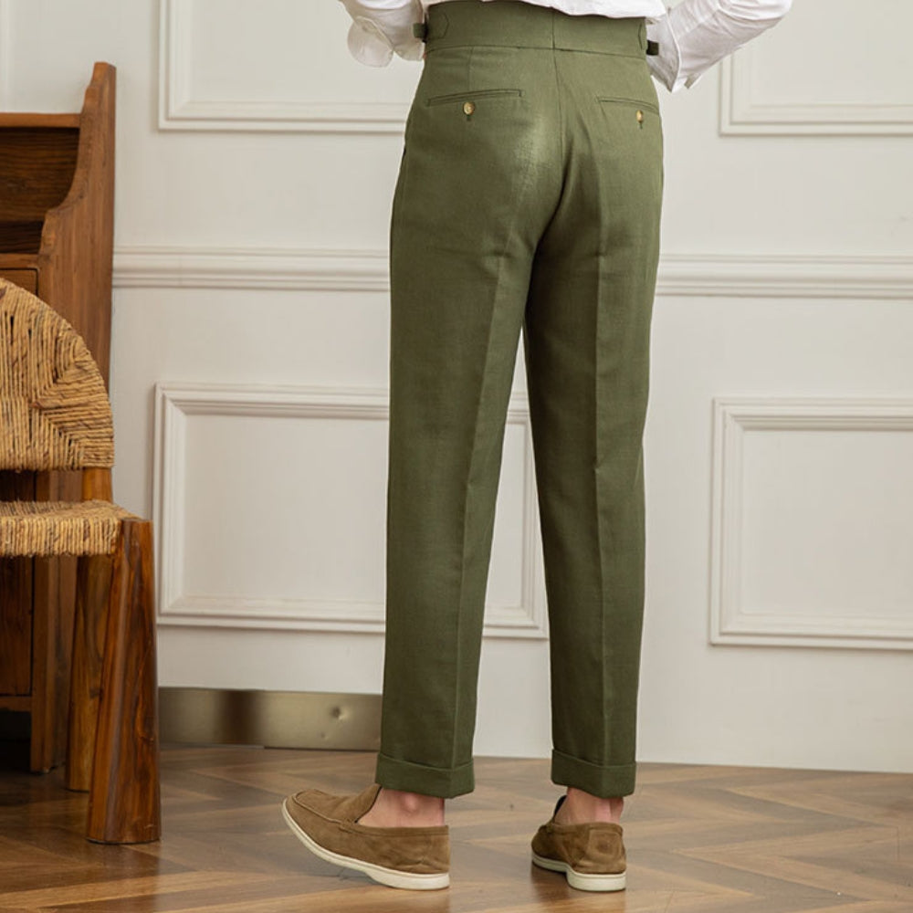 Pantalon décontracté taille haute en coton et lin Old Money