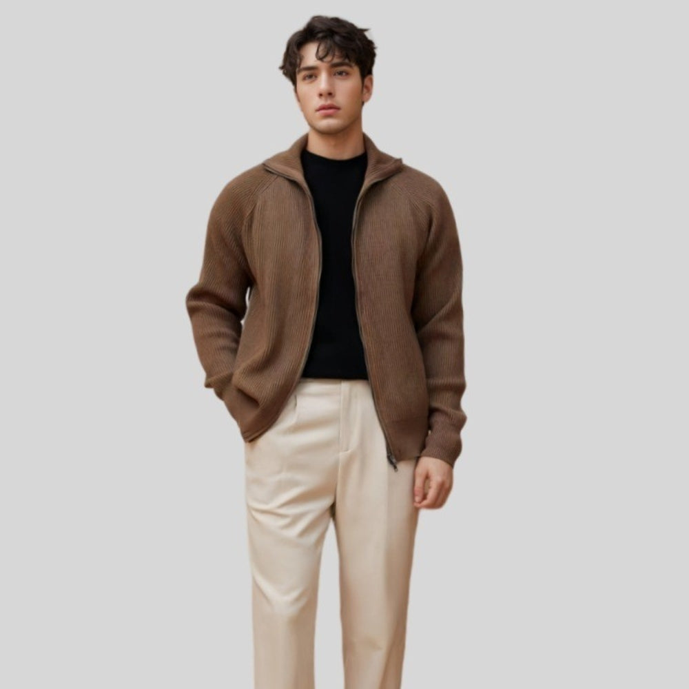 Gilet en maille épaisse à fermeture éclair Old Money