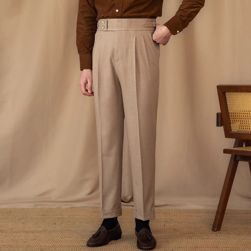 Pantalon de costume droit taille haute à boucle ajustable Old Money