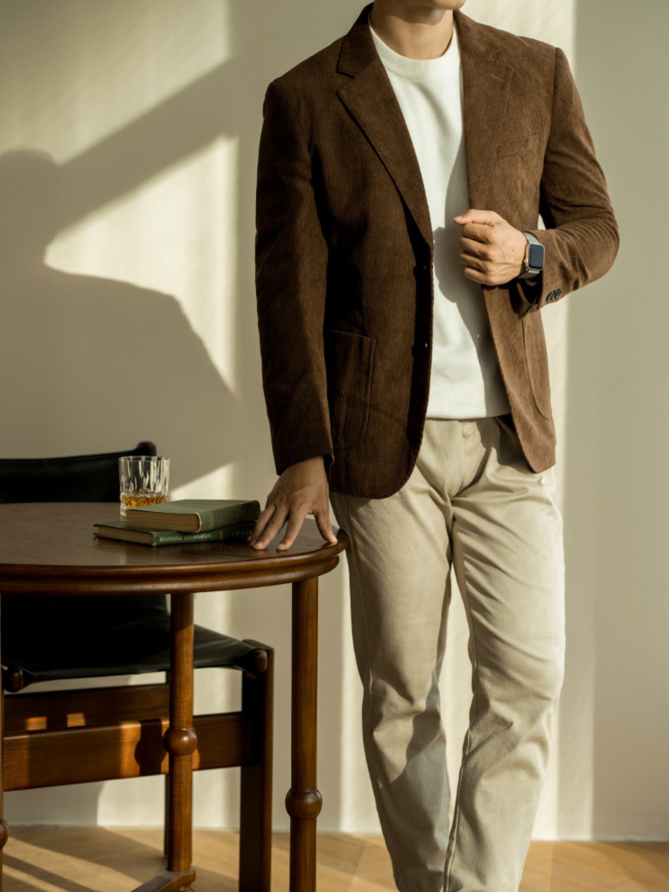 Veste de costume décontractée en velours côtelé coupe slim Old Money