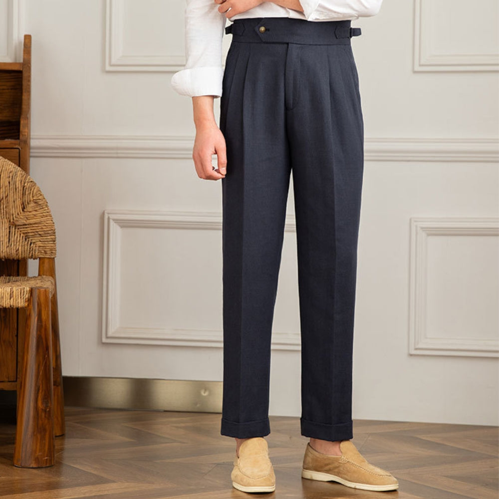 Pantalon décontracté taille haute en coton et lin Old Money