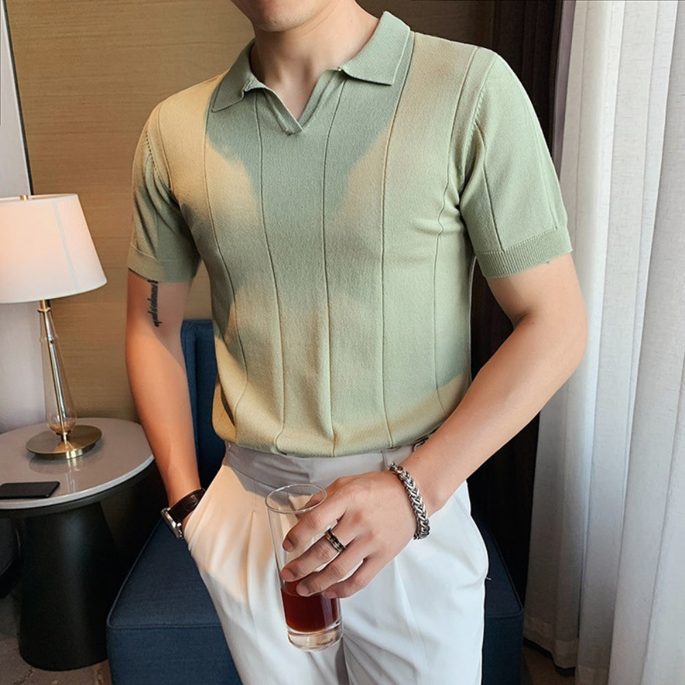 T-shirt polo Old Money en soie glacée à col en V