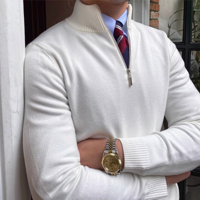 Pull en maille à col montant et demi-zip Old Money