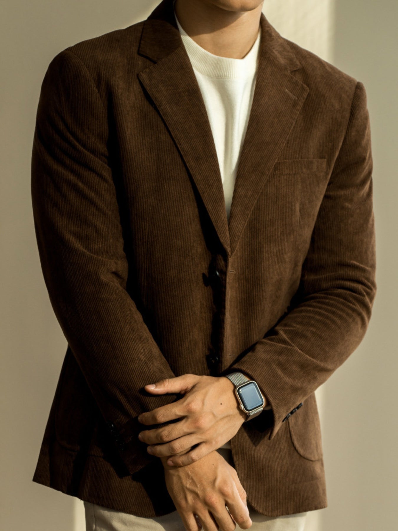 Veste de costume décontractée en velours côtelé coupe slim Old Money