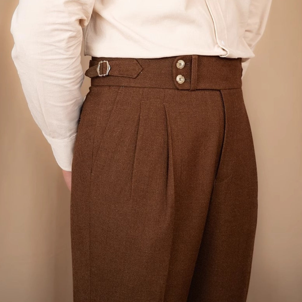 Pantalon de costume droit taille haute à boucle ajustable Old Money