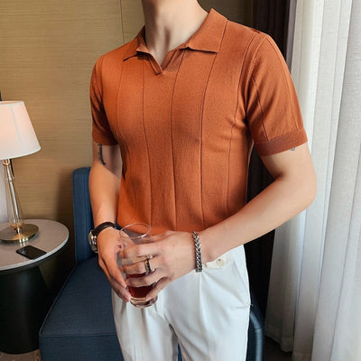 T-shirt polo Old Money en soie glacée à col en V