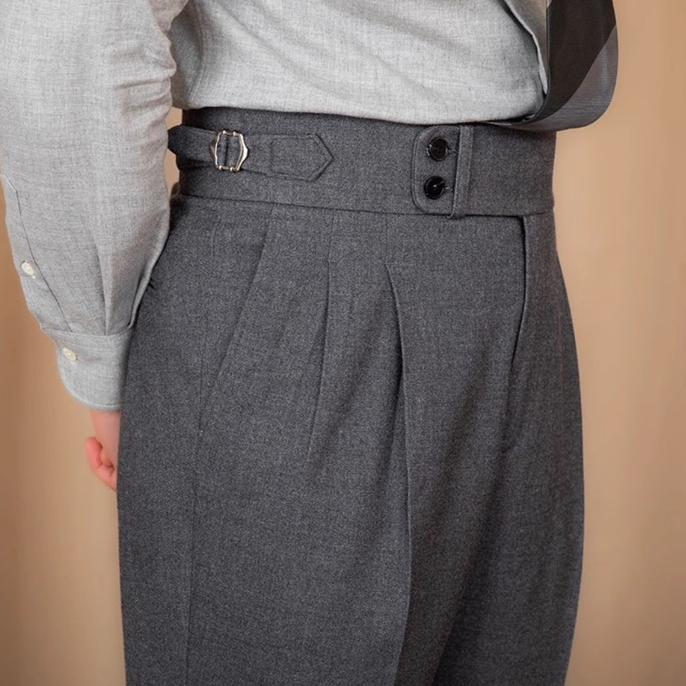 Pantalon de costume droit taille haute à boucle ajustable Old Money