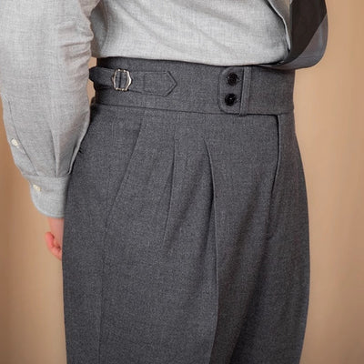 Pantalon de costume droit taille haute à boucle ajustable Old Money
