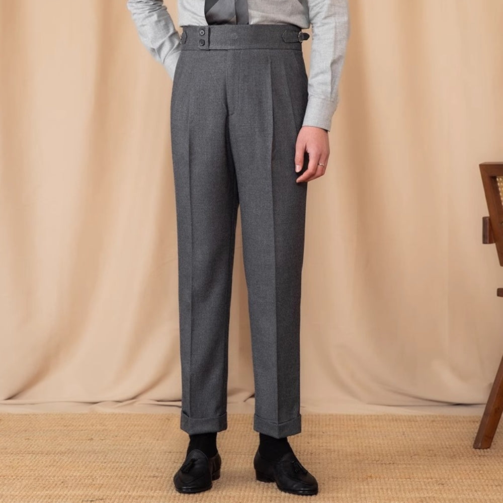 Pantalon de costume droit taille haute à boucle ajustable Old Money