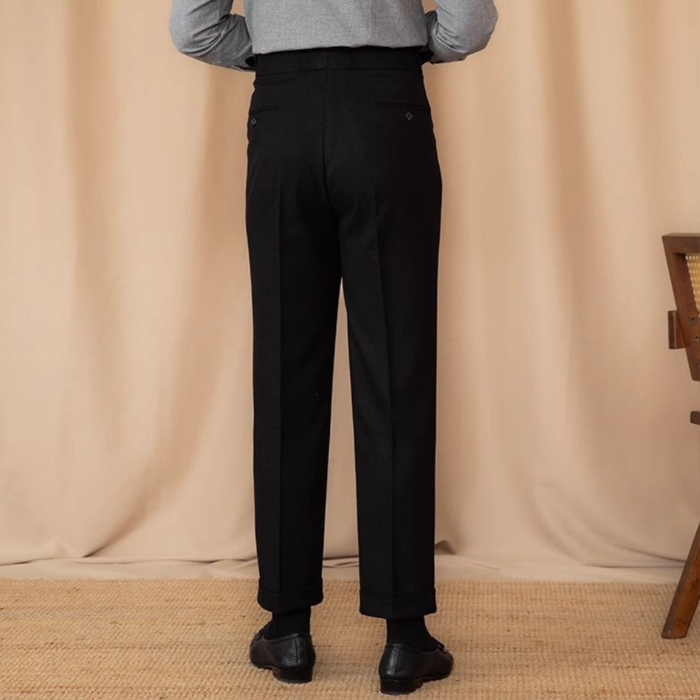 Pantalon de costume droit taille haute à boucle ajustable Old Money