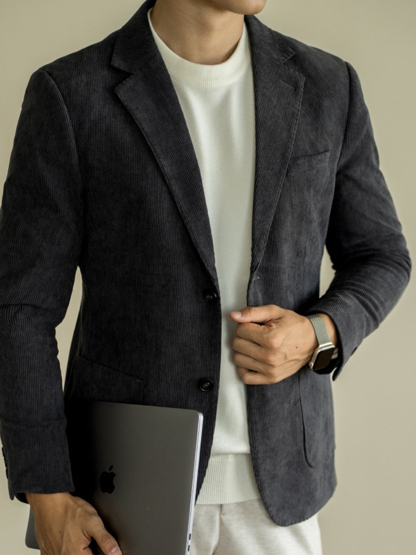 Veste de costume décontractée en velours côtelé coupe slim Old Money