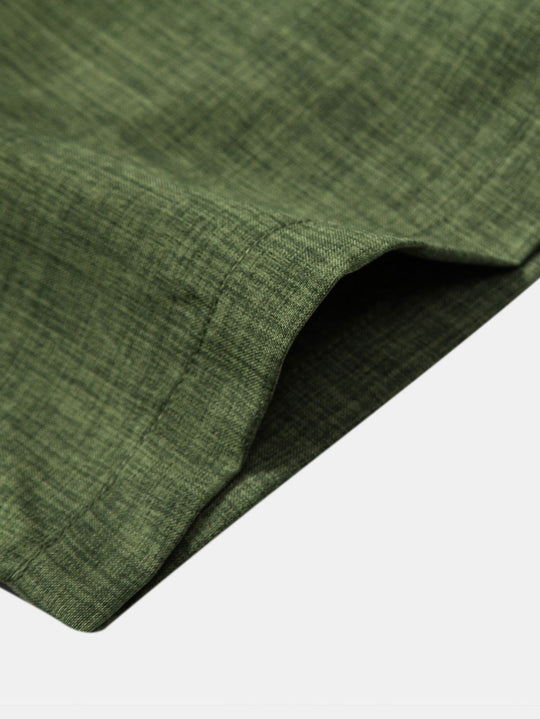 Chemise à manches courtes et col montant et pantalon droit en lin